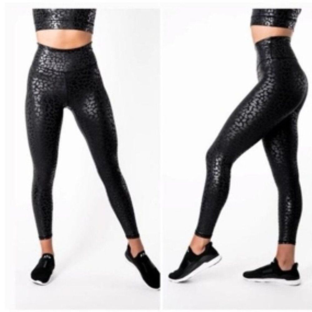 NWOT IVL Collective Chi Chi leggings black on black leopard print in Size 4